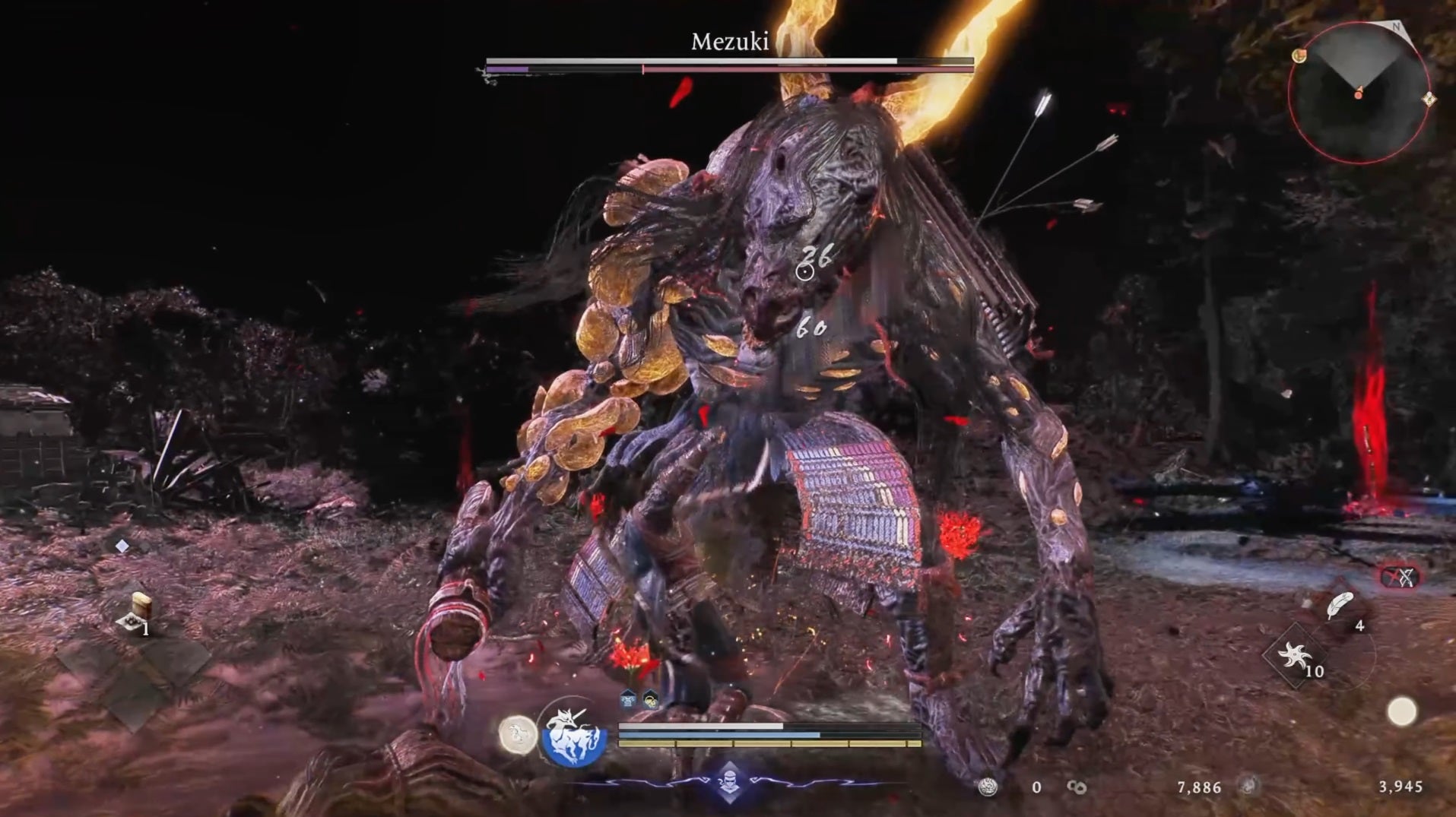 Battling the huge horse-faced yokai Mezuki in Nioh 3. - 7