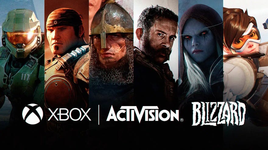 A composite image of Microsoft and Activision-Blizzard franchises