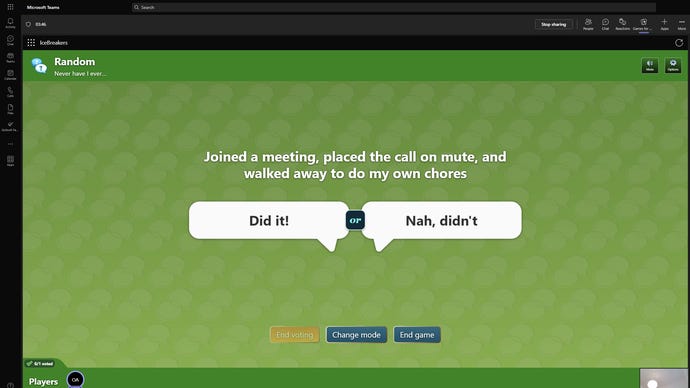 Playing Icebreakers inside Microsoft Teams.