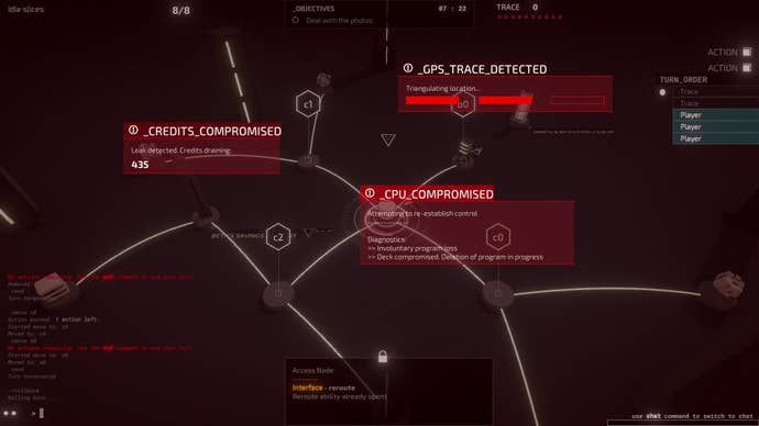 A screen showing a complex infiltration of a network in Midnight Protocol