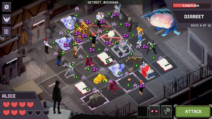 Wacky autobattling in a Million Monster Militia screenshot.