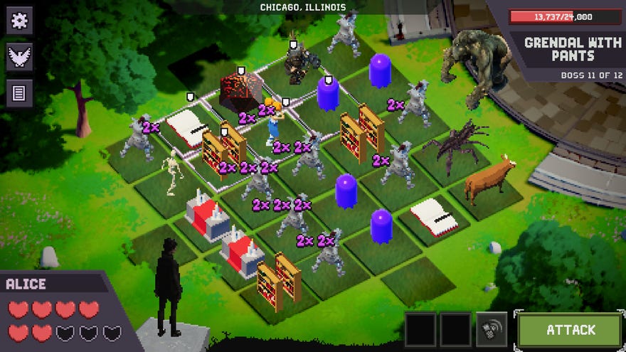 Wacky autobattling in a Million Monster Militia screenshot.