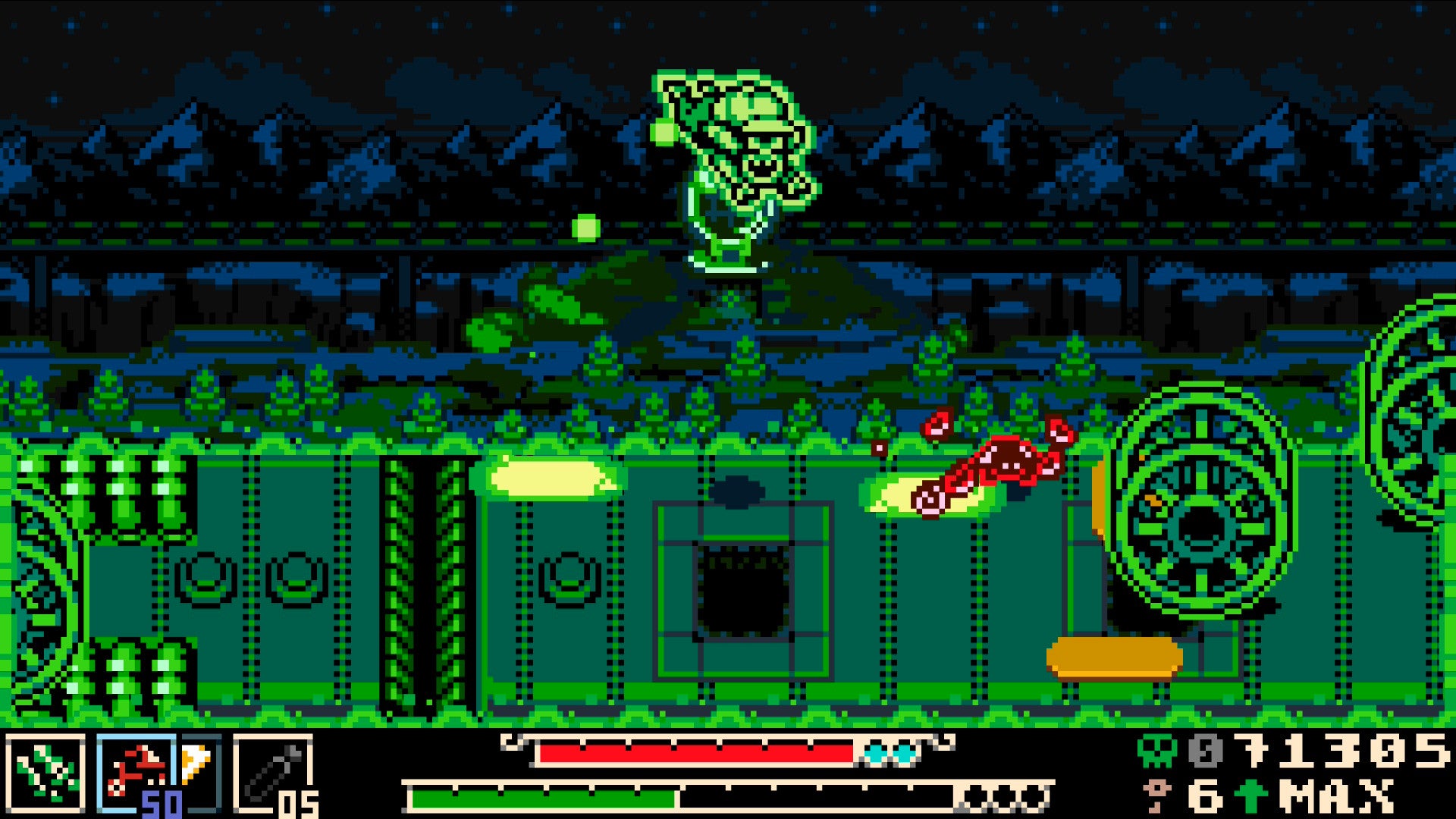 Mina the Hollower screenshot showing, in 8-bit style, a ghoulish green area