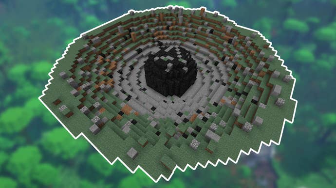 A meteorite from Minecraft’s Applied Energistics 2 mod, superimposed over a Minecraft jungle landscape.