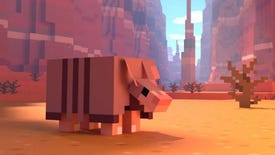 An armadillo relaxes in the badlands of Minecraft