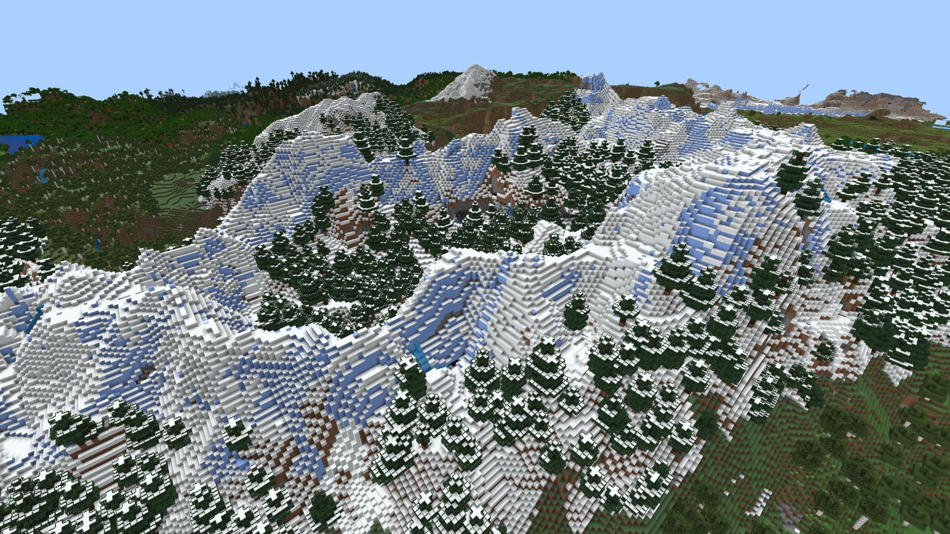 Screenshot of a mountain range of snow and ice in a Minecraft Bedrock world. - 9