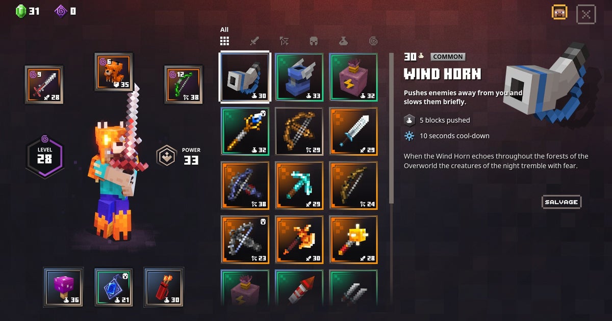 Minecraft Dungeon Rarity Minecraft Dungeons unique items guide | Rock Paper Shotgun