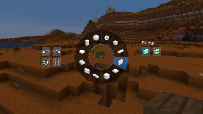 A radial build menu in Minecraft added with the Effortless Building mod.