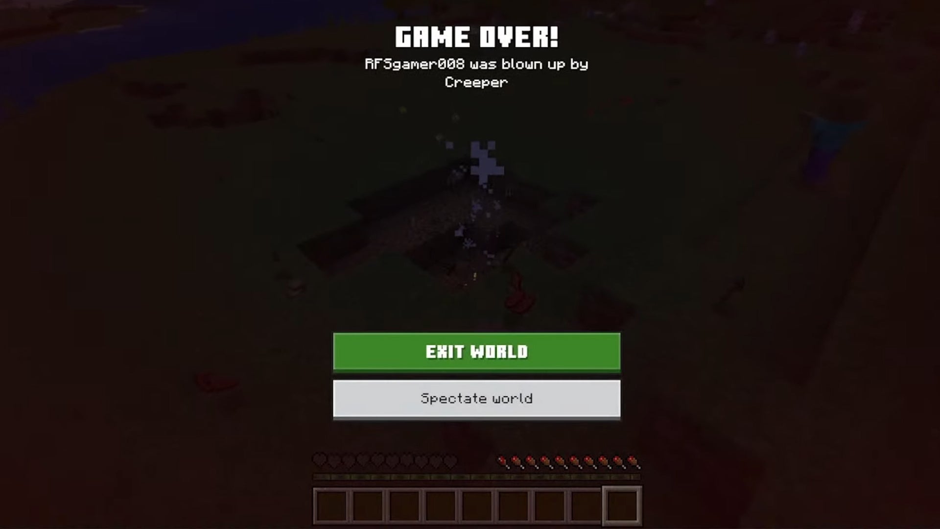 Minecraft screenshot showing a 'game over' screen for hardcore mode. - 3