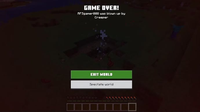 Captura de pantalla de Minecraft que muestra una pantalla de