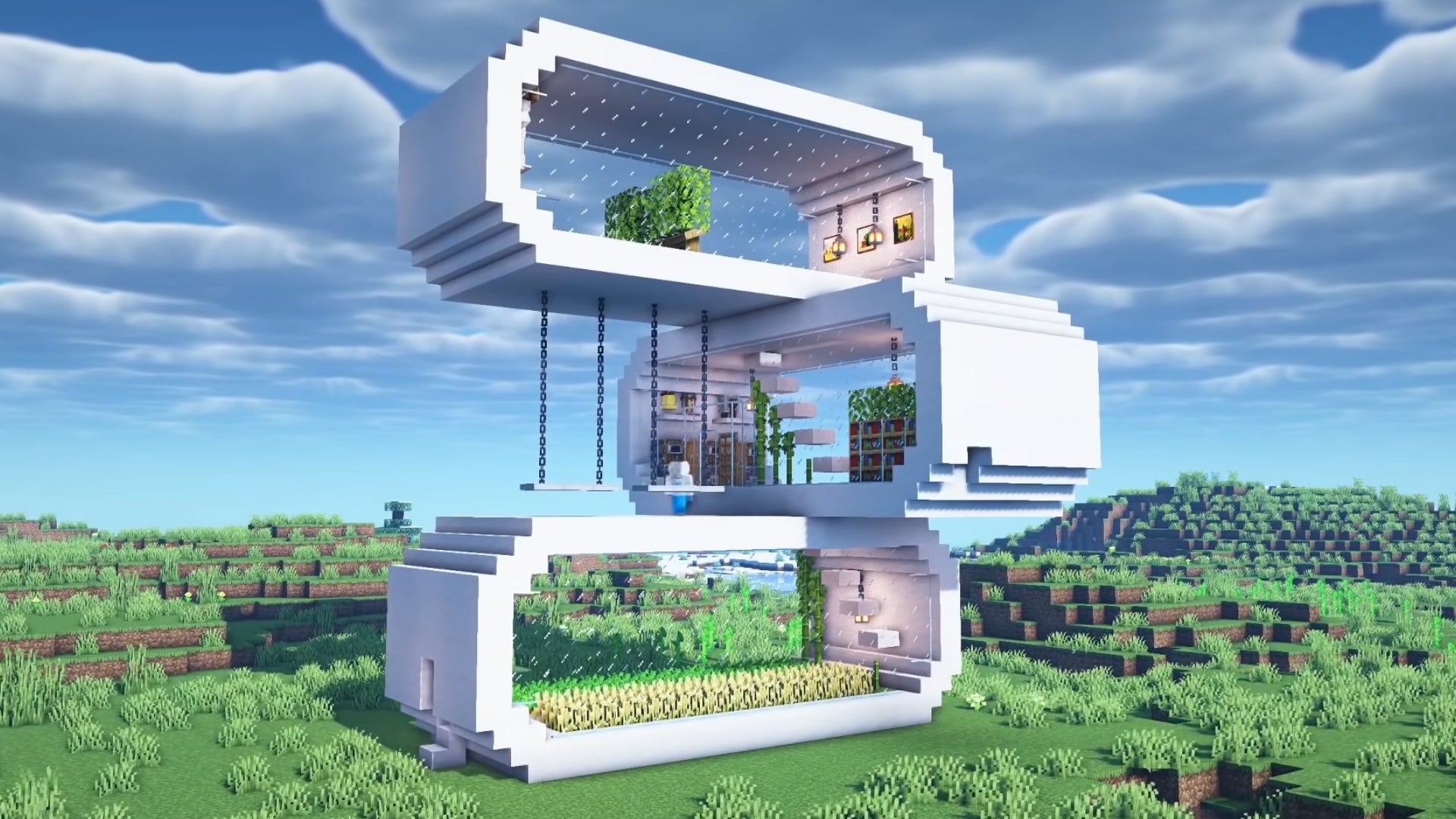 A 3-floor white container house in Minecraft, built by YouTuber ManDooMiN. - 35