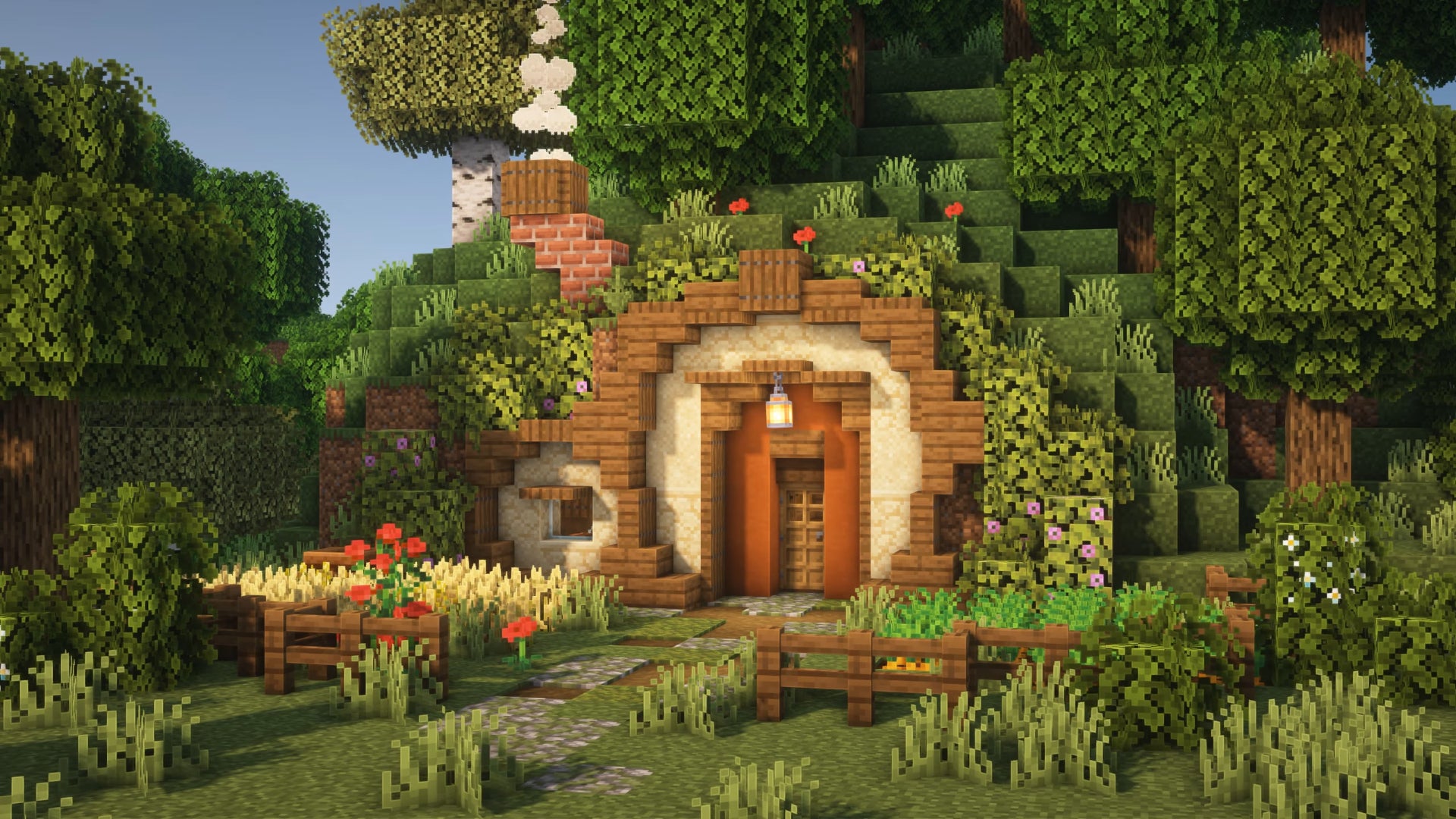 A house in Minecraft inspired by a hobbit hole from Lord Of The Rings, built by YouTuber Goldrobin. - 15
