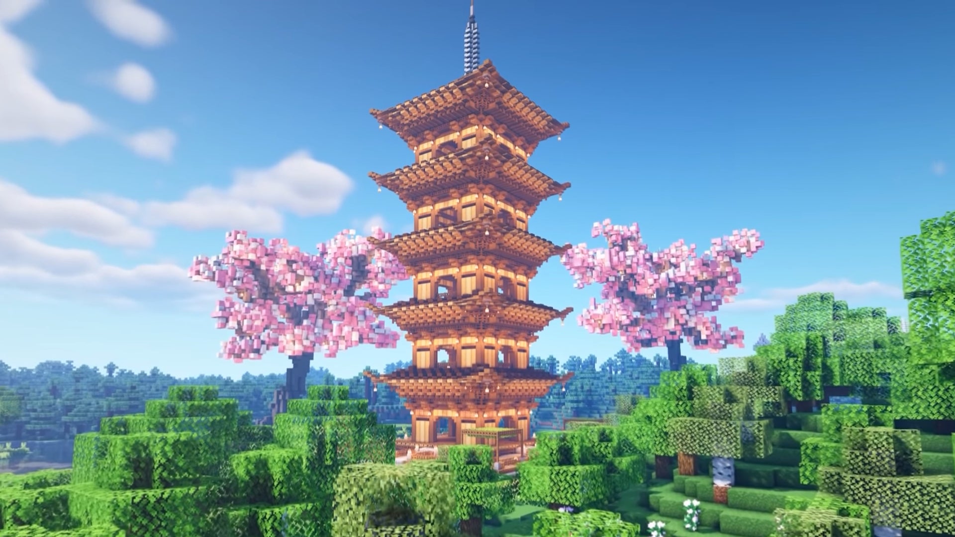A Japanese pagoda-style house in Minecraft, built by YouTuber SheepGG. - 39