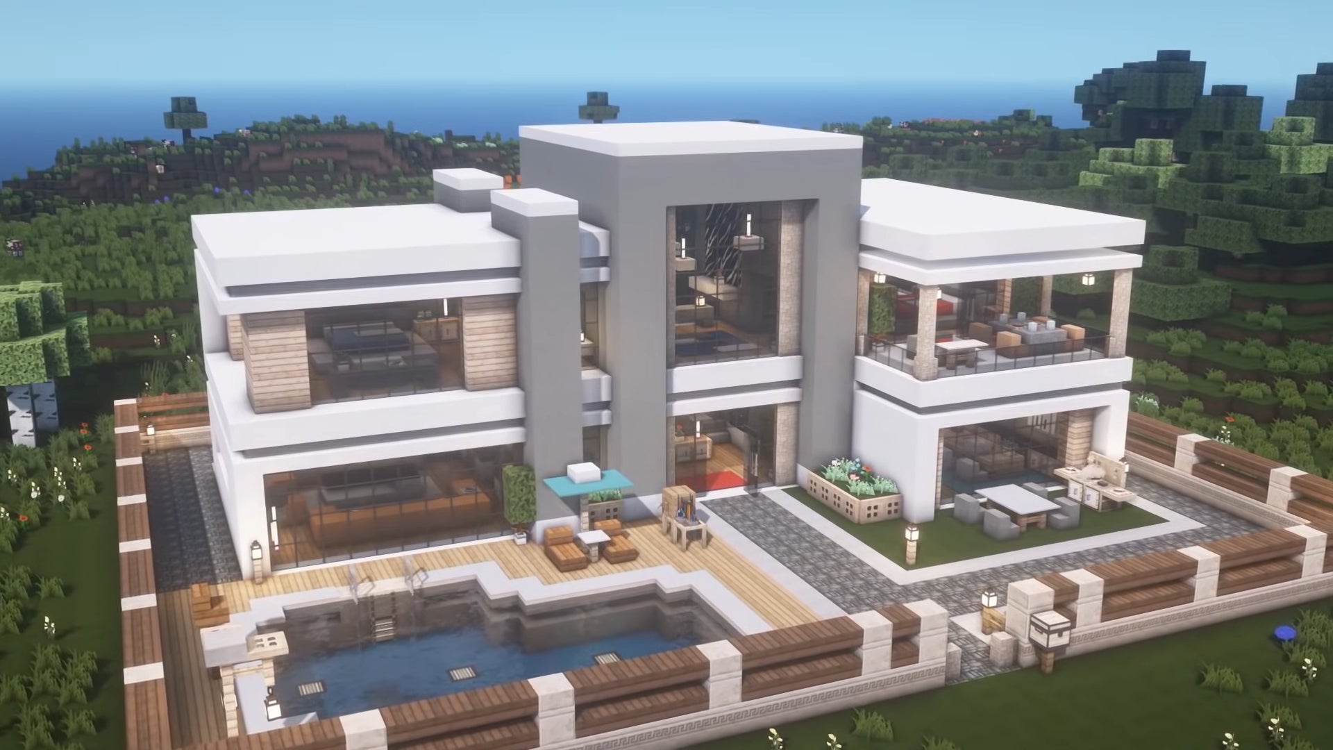 A large modern house in Minecraft, built by YouTuber IrieGenie. - 28