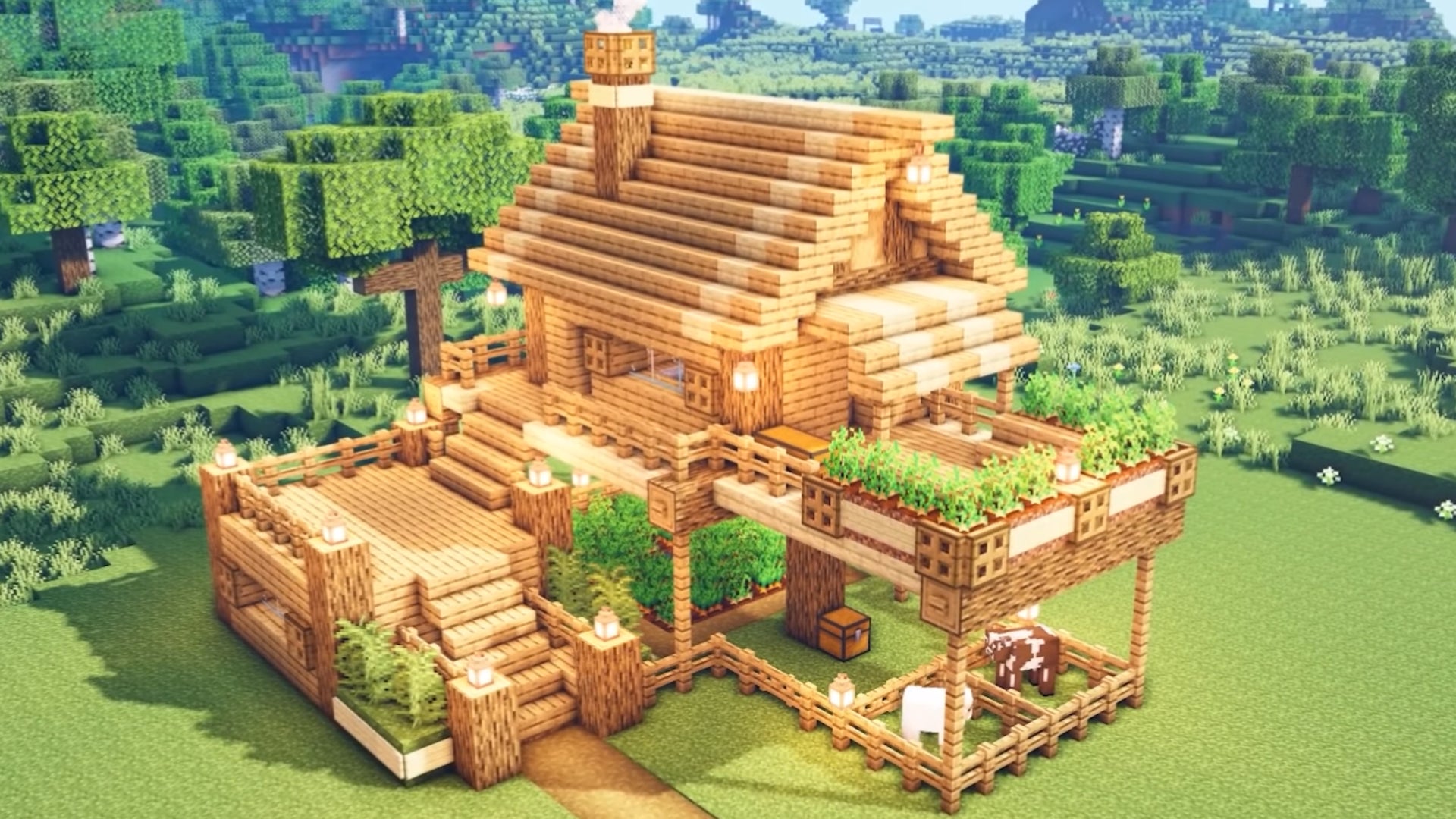 A simple wooden survival house in Minecraft, built by YouTuber SheepGG. - 5
