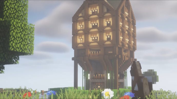 A large survival house in Minecraft, built by YouTuber "JUNS MAB Architecture Tutorial".