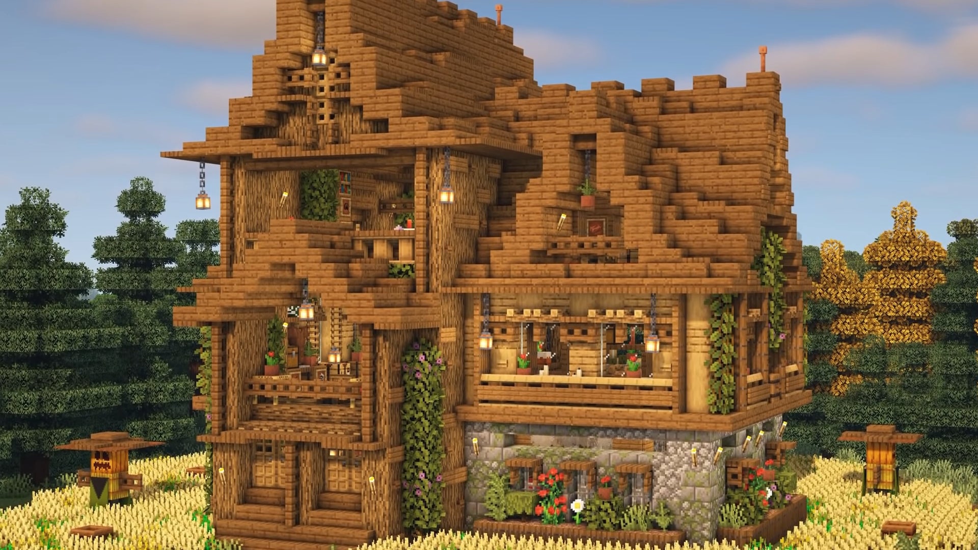 A large wooden survival house in Minecraft, built by YouTuber Folli. - 8