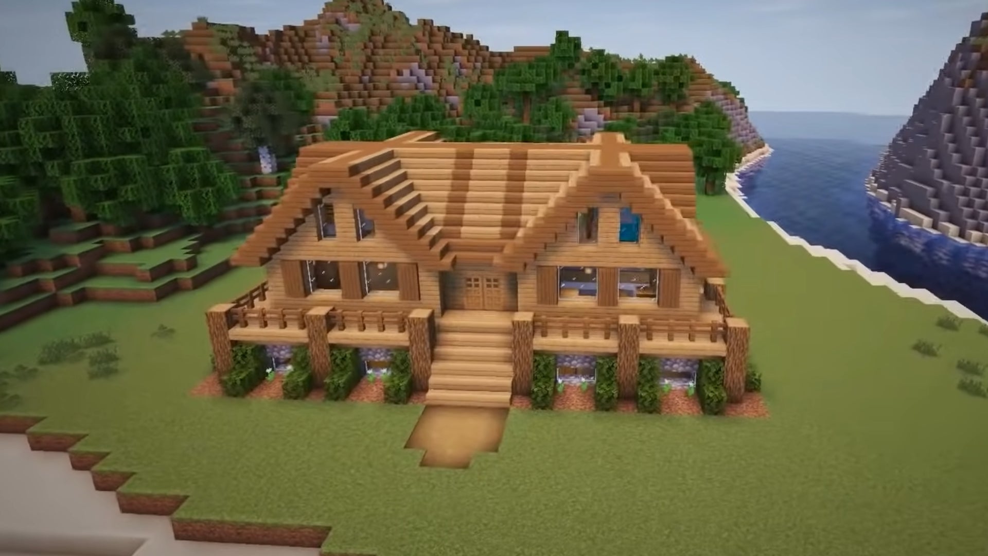 A wooden cabin in Minecraft, built by YouTuber Greg Builds. - 41