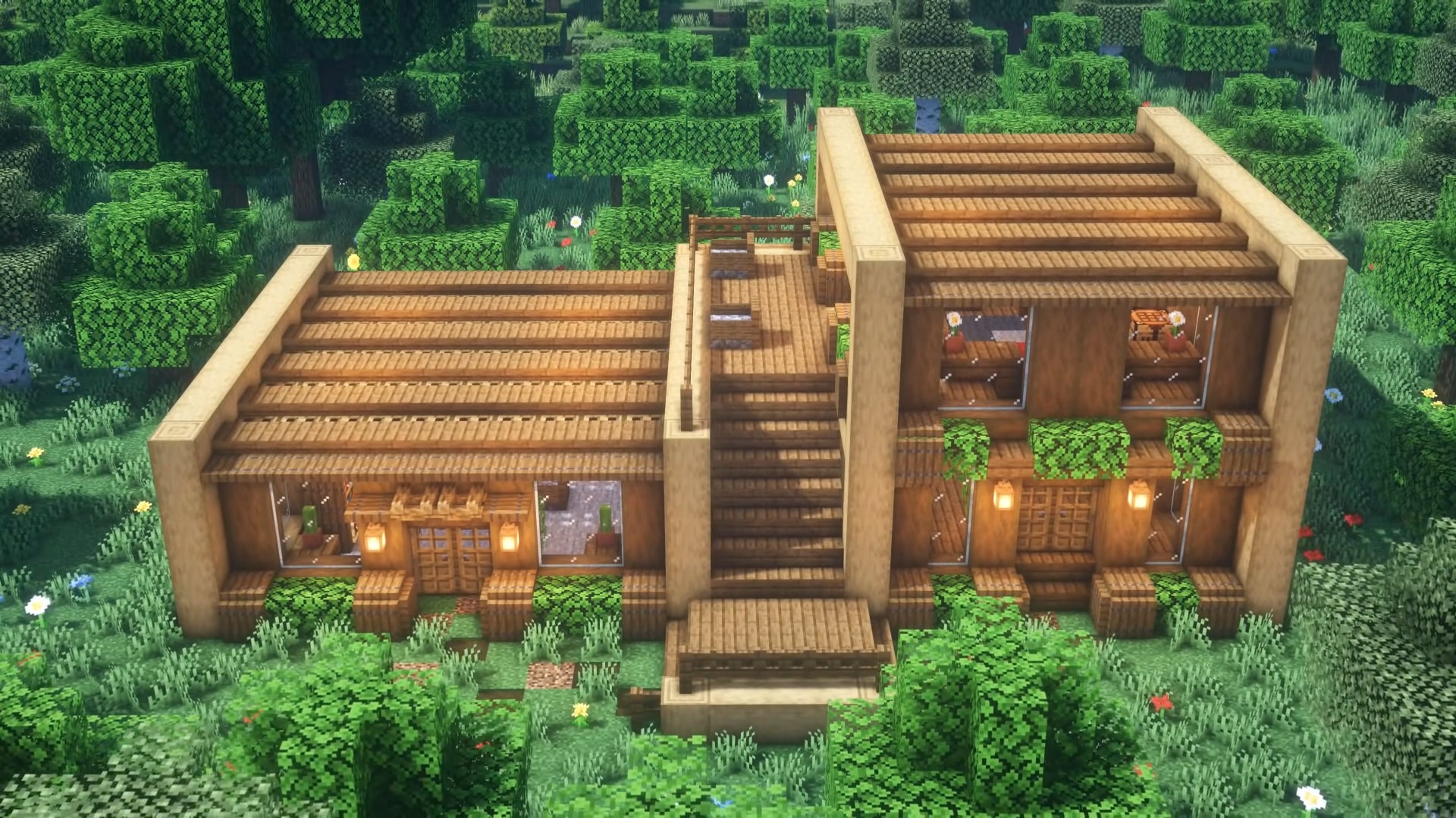 A wooden survival house in Minecraft, built by YouTuber Folli. - 43