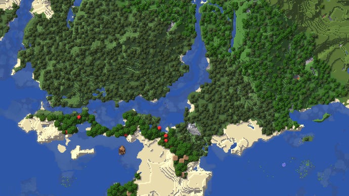 A top-down map view of a Minecraft world, rendered using the JourneyMap mod.