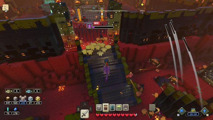 Stone golems attacking a gate in Minecraft Legends