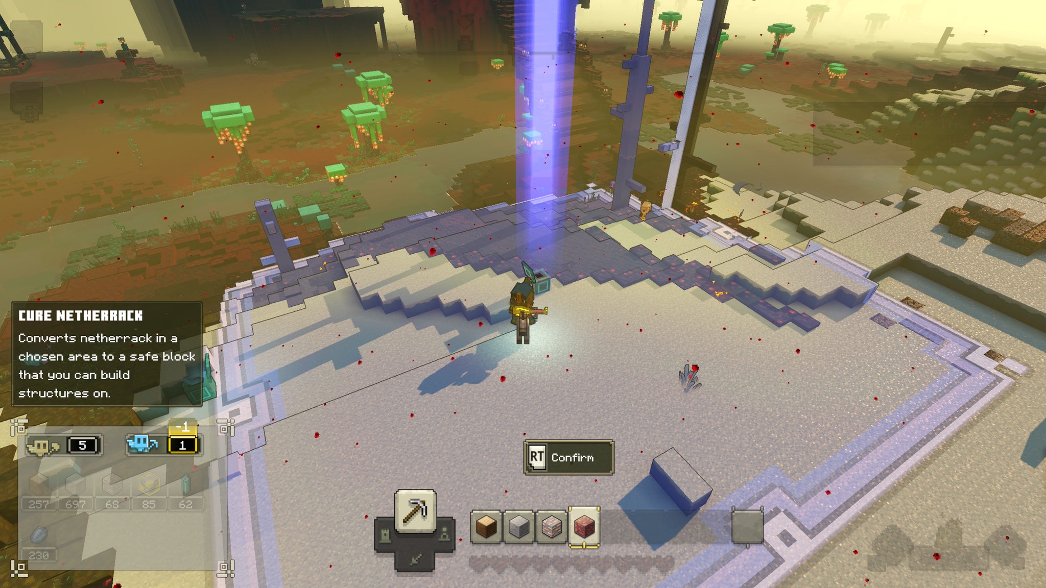 The player using the Cure Netherrack ability in Minecraft Legends - 4