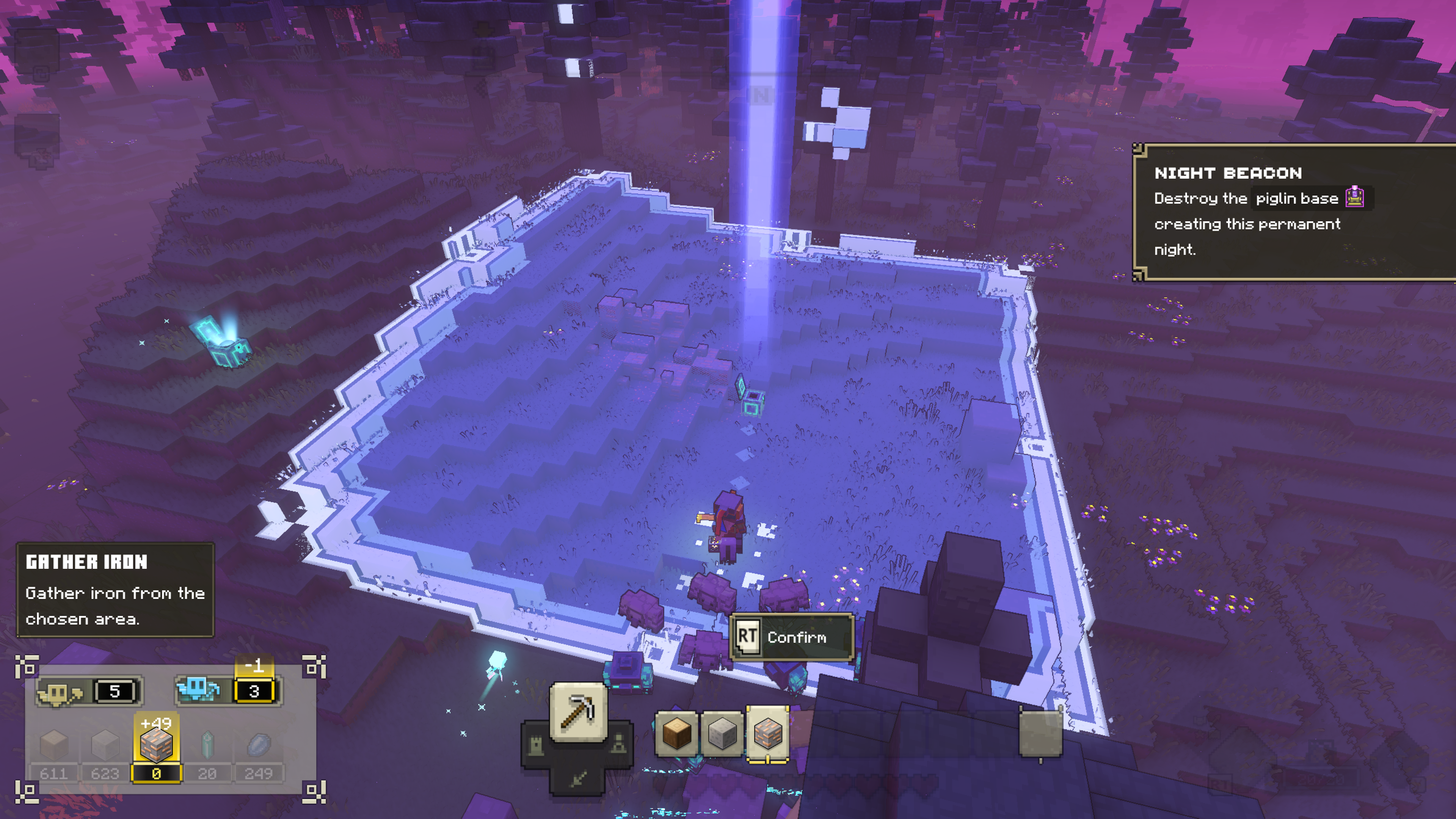 Allays collecting iron from a Dry Savanna area in Minecraft Legends