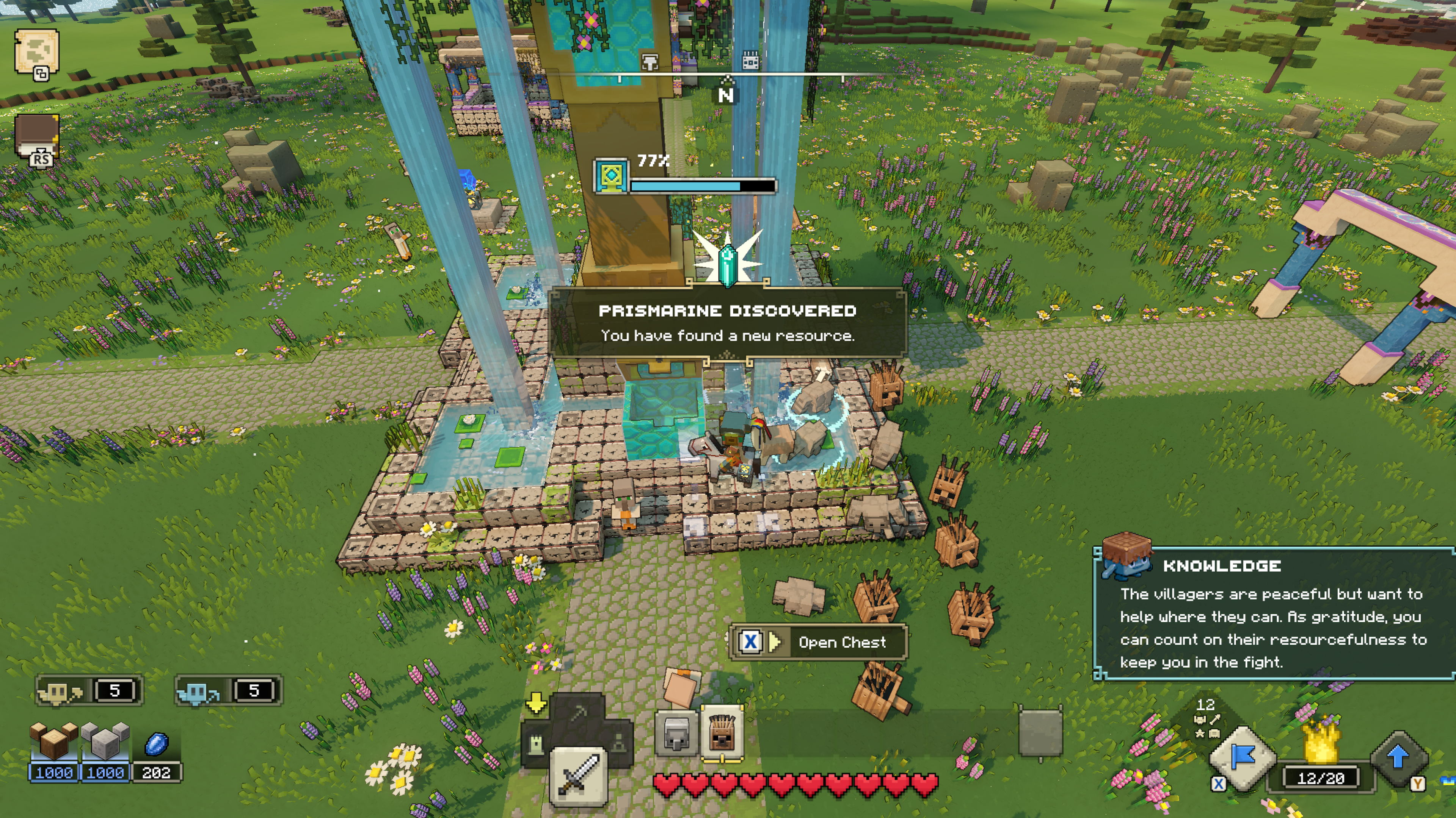 The player discovering Prismarine in Minecraft Legends