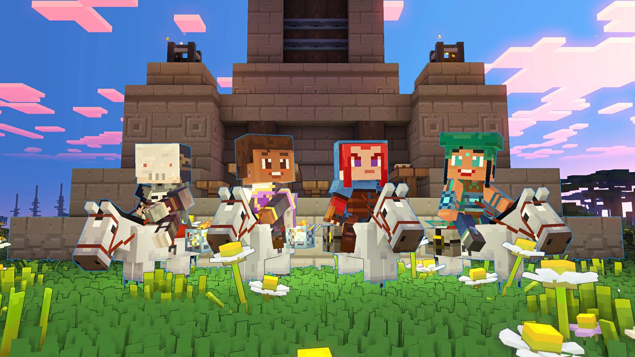 Promotional image showing characters from Minecraft Legends. - 1