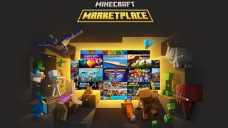 Minecraft Marketplace promo image of various Minecraft animals and creatures looking at different DLCs
