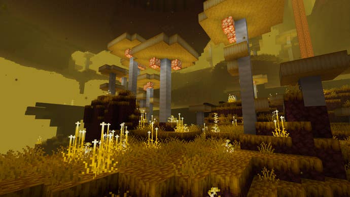 The Mycotoxic Undergrowth biome in Minecraft, added with the Regions Unexplored mod.
