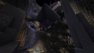 I made an upside down pyramid house in a pretty Minecraft cave