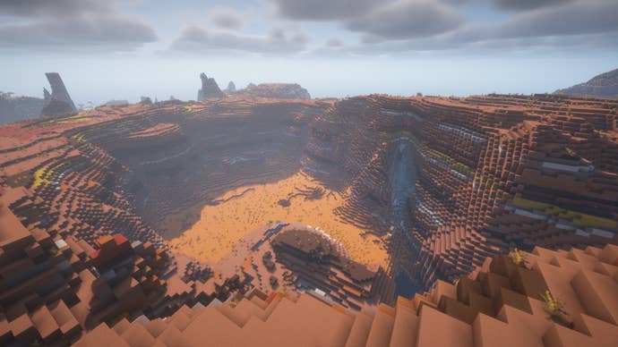 Minecraft screenshot of the ‘Grand Canyon ' seed showing a large natural structure.