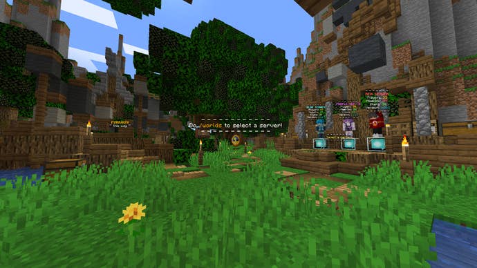 A Minecraft screenshot of the lobby of the Applecraft server.