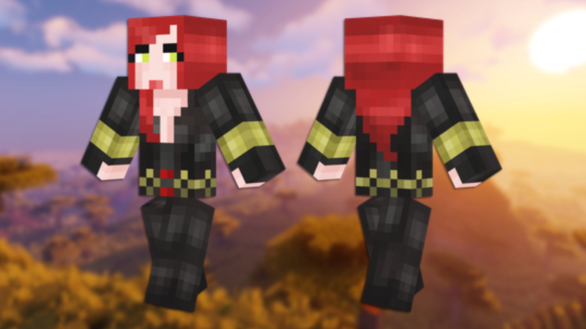 A front and back view of the Black Widow Minecraft skin. - 9