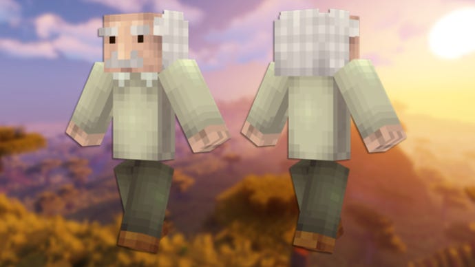 A front and back view of the Einstein Minecraft skin.