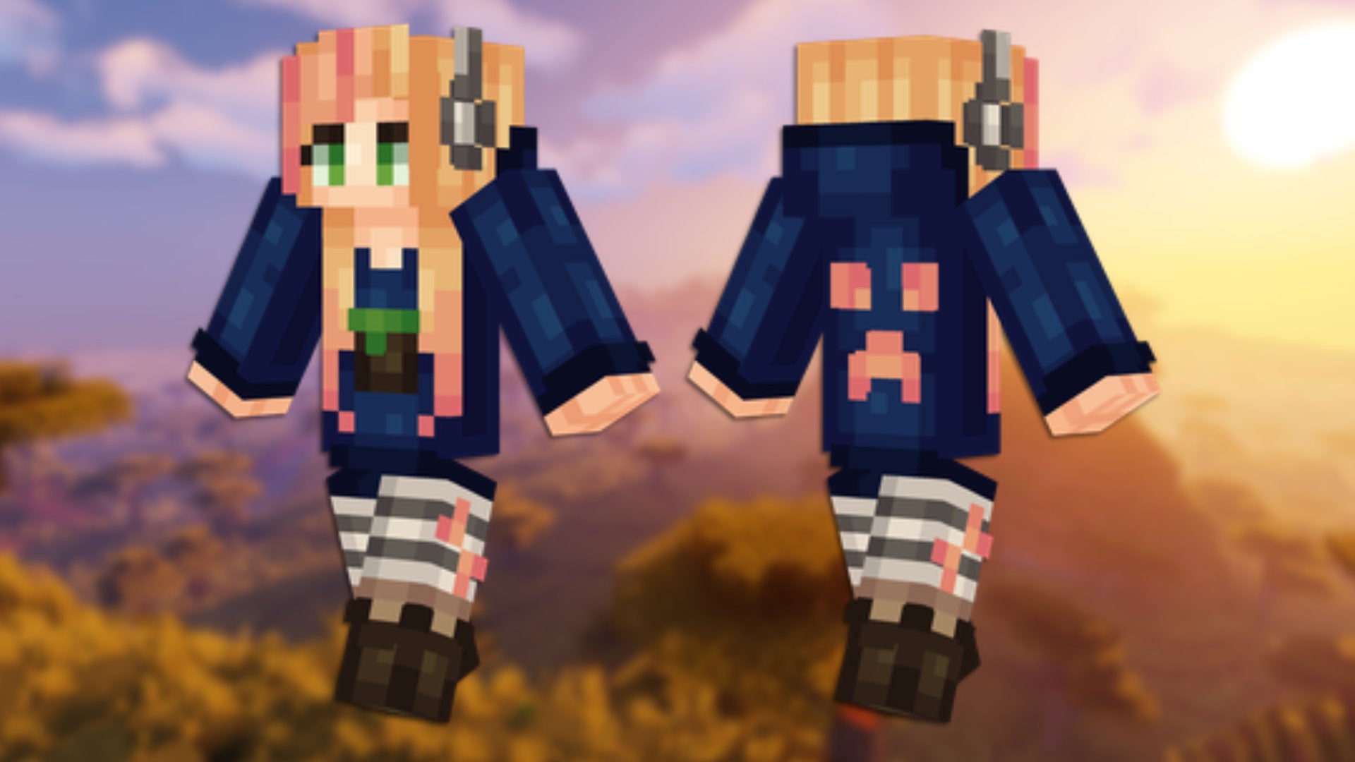A front and back view of the Gamer Girl Minecraft skin. - 32