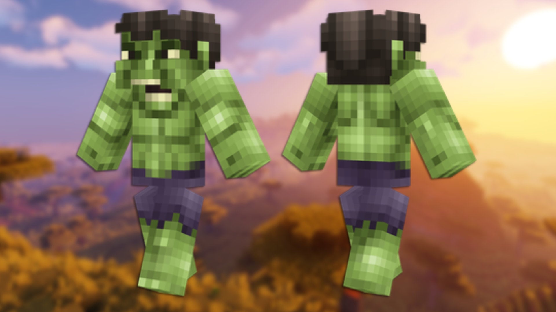 A front and back view of the Hulk Minecraft skin. - 8