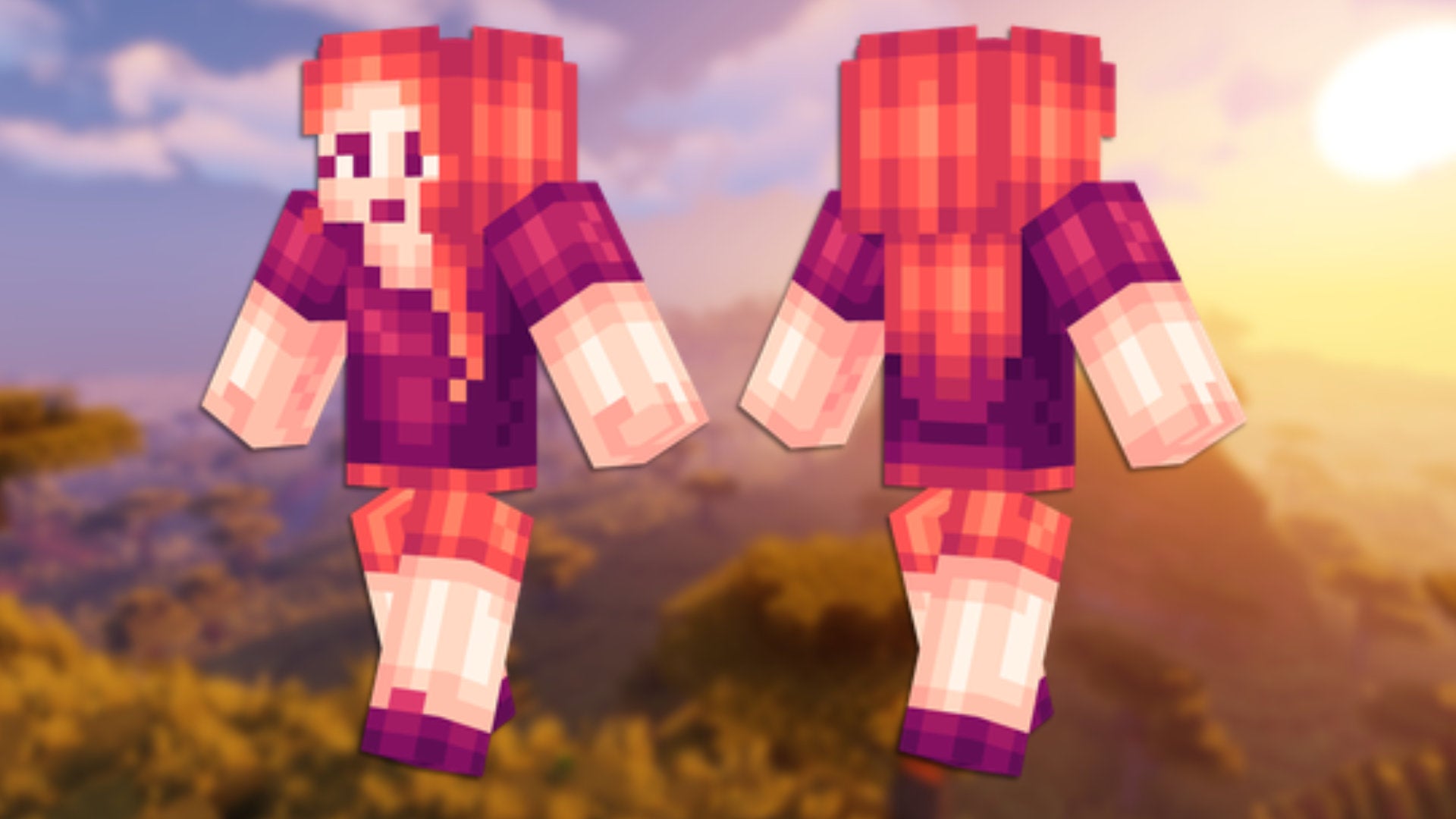 A front and back view of the Plum Girl Minecraft skin. - 30