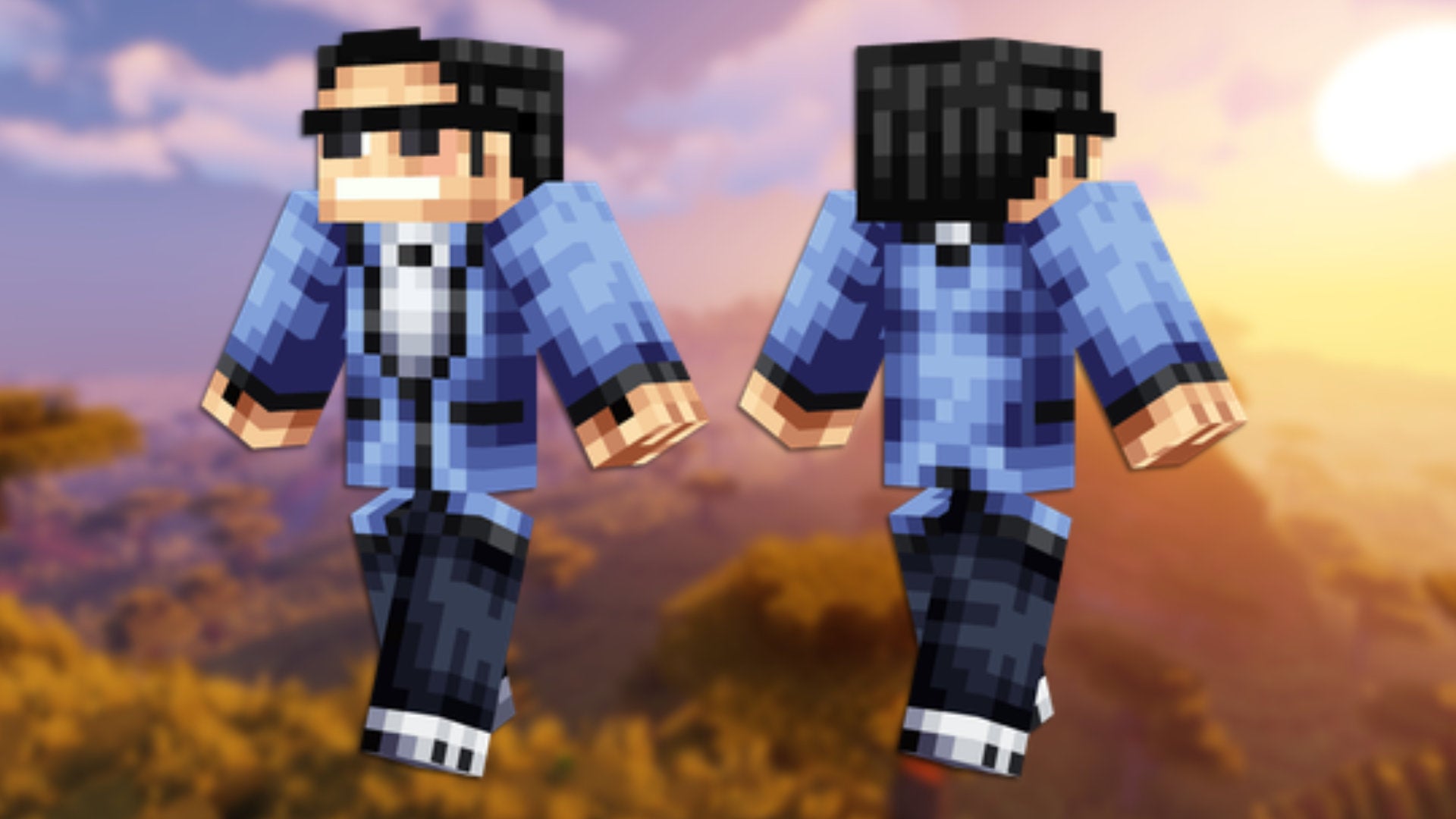 A front and back view of the Psy Minecraft skin. - 54