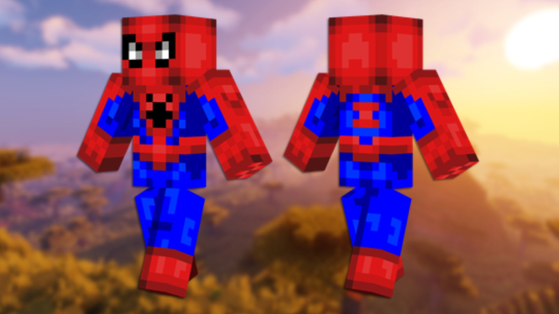 A front and back view of the Spiderman Minecraft skin. - 6