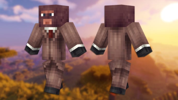 A front and back view of the TF2 Spy Minecraft skin.