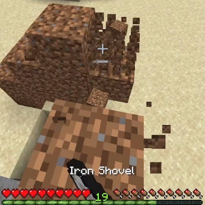 Part of the process of speed-building a Nether Portal in Minecraft.