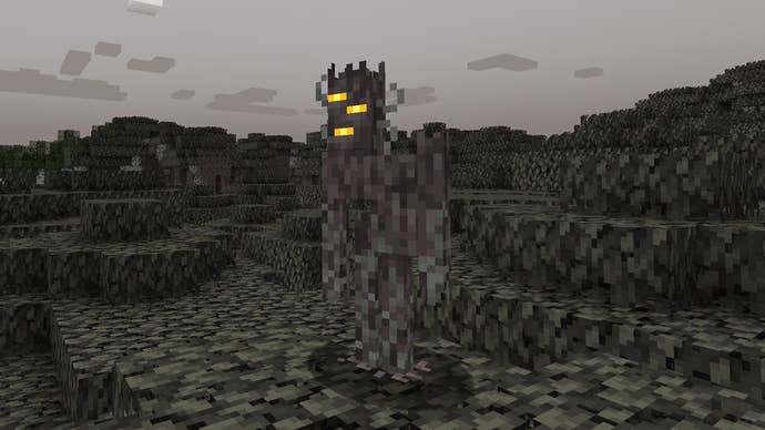 Minecraft screenshot showing The Creaking, a mob within the Pale Garden biome.