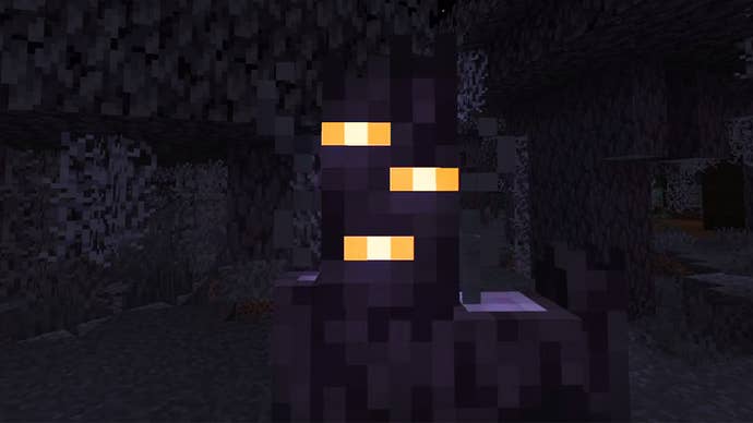 Minecraft screenshot showing a Creaking mob in a Pale Garden biome.