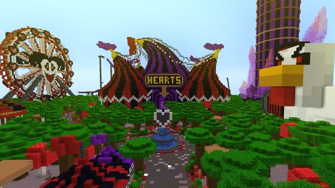 Screenshot of a theme park build in Minecraft by Branzy via YouTube.