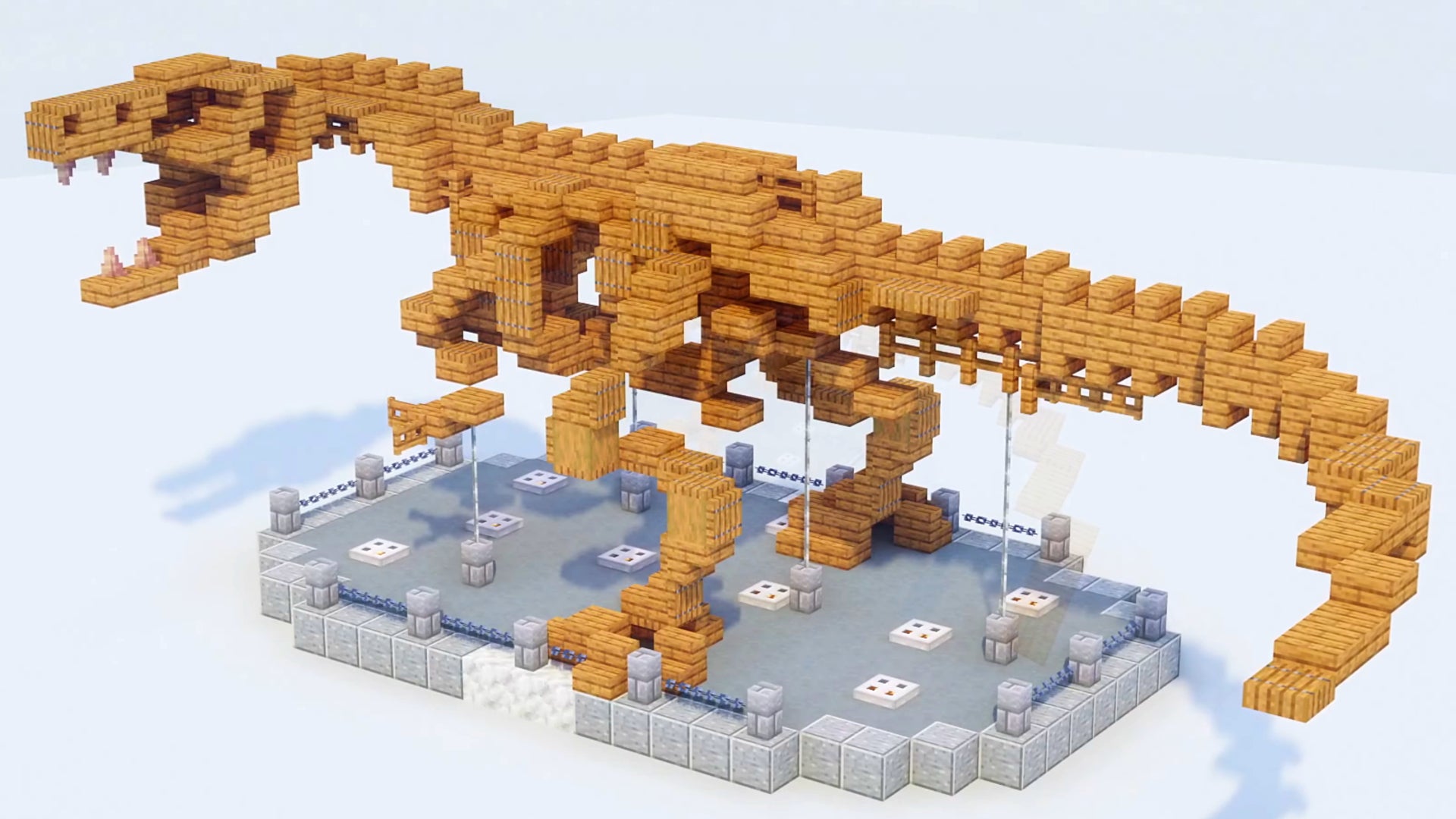 An impressive T-Rex fossil specimen, built entirely in Minecraft bricks. - 1