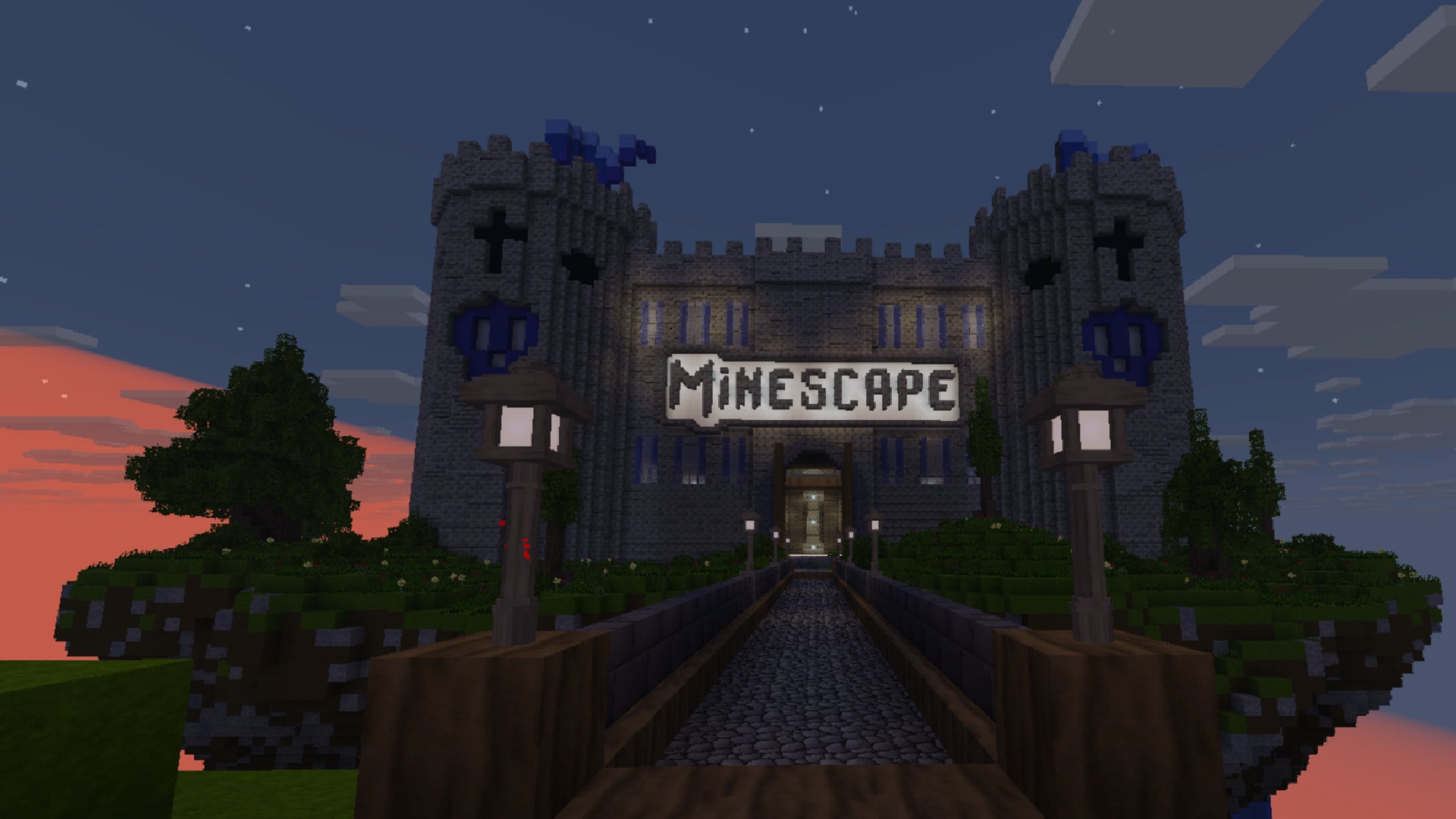 A castle in the Minecraft server Minescape, looking like a cross between the visuals of both Minecraft and Runescape. - 19