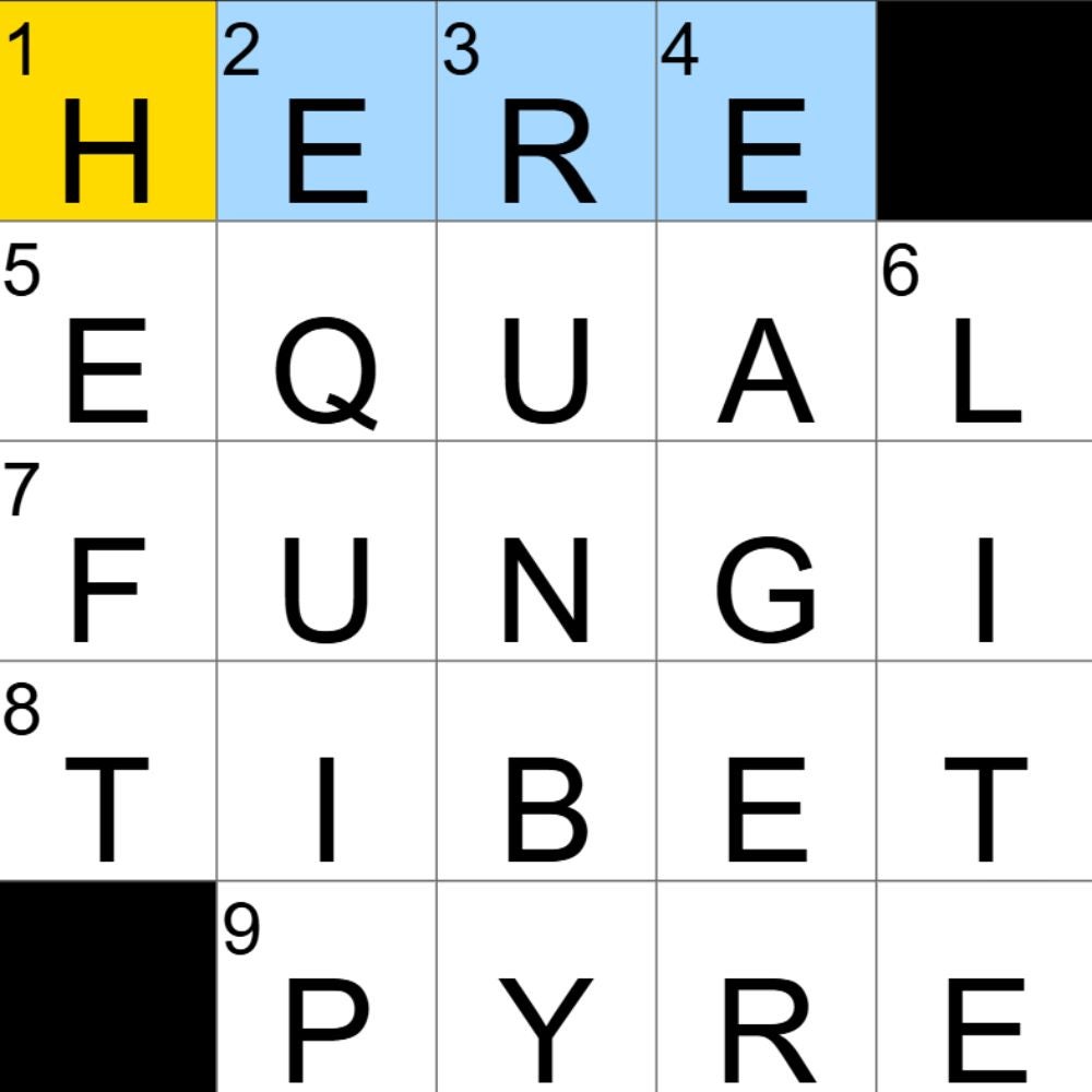 The completed NYT Mini Crossword for 03/09/2025, showing all the answers for each clue. - 3