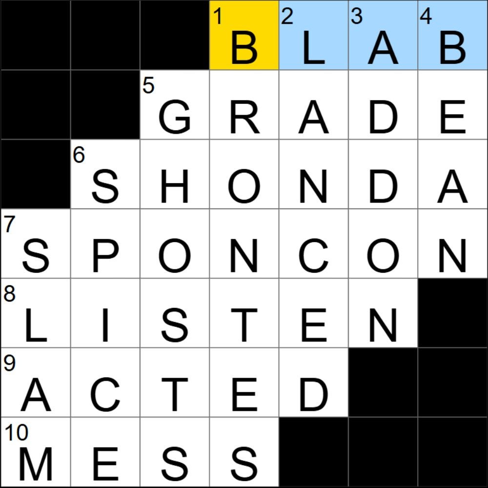 The completed NYT Mini Crossword for 13/09/2025, showing all the answers for each clue. - 3